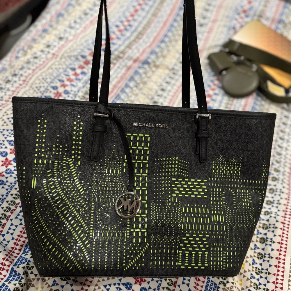 Michael Kors Black and Yellow Cityscape Tote